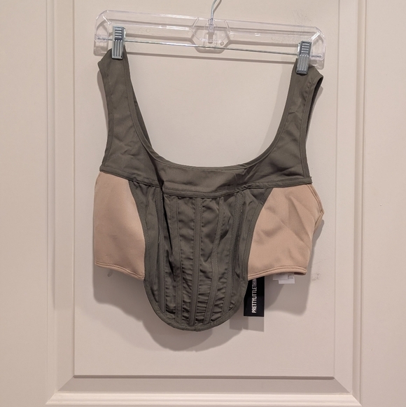 PrettyLittleThing Tops - Pretty Little Thing Colorblock Bustier Crop Top khaki Olive Green Size 8